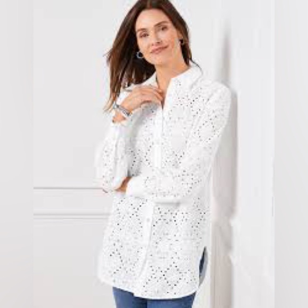 Talbots 100% Cotton Eyelet Boyfriend Shirt